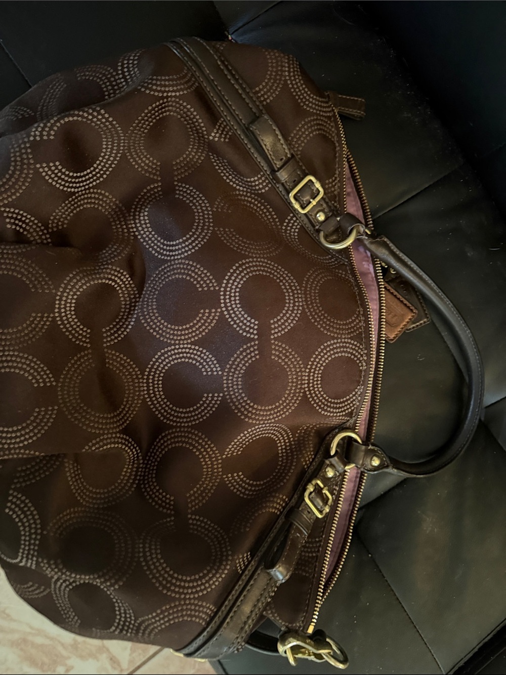 Coach Brown Circle Signature Jacquard Shoulder Bag - Picture 7 of 9
